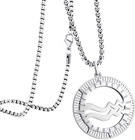 555Jewelry Stainless Steel Aquarius Necklace for Wife, Horoscope Constellation Necklaces for Women ‎& Ladies, Zodiac Sign Pendant for Men, Astrology Necklace for Her, 20 Inch, Silver