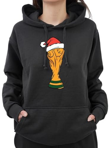 Santa Hat Football Champions World Cup Trophy Funny Kids Xmas Adults Unisex Christmas Pullover Hoodie For Sports Lovers Fans