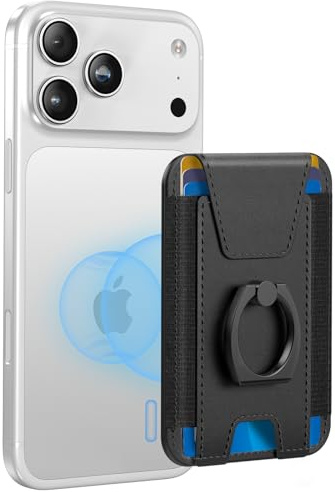 For Magsafe Wallet with Grip, 6-Card Holder, Stronger Magnetic Card Wallet Holder for iPhone 17/16/15, iPhone 14/13/12 Series, Leather Magnetic Phone Wallet with Privacy Flap, RFID Blocking, Black