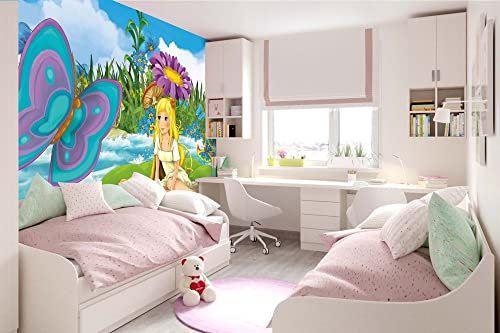 Vlies Fototapete MÄDCHEN MIT SCHMETTERLING 375 x 250 cm (inkl. Kleister) - Vlies Tapete, Wandtapete, Wandbilder - Tapete für Wohnzimmer Schlafzimmer, Büro, Küche - Montagefertig