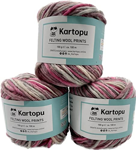 Filzwolle – große Farbauswahl – 3x100gr (300gr) – harmonisches Strickbild - 100% reine Schurwolle – Ökotexzertifiziert - hochwertige Wolle zum Filzen – Lauflänge per 100gr ca. 100m (3156)