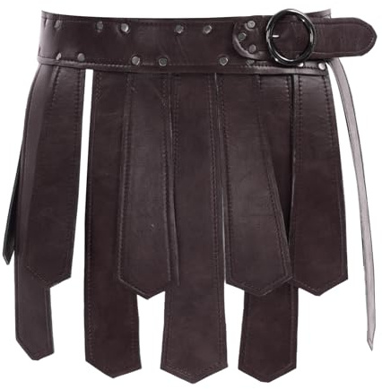 Jugaoge Cinturón de cuero sintético para hombre, falda de gladiador, romano, guerrero, armadura, tanque, ajustable, cinturón de cuero ancho con hebilla, marrón, Talla única