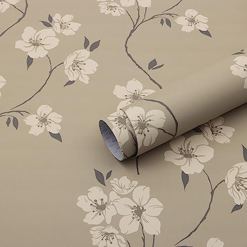 Timeet Hellbraun Selbstklebende Tapete Blumen Klebefolie Möbel Gelb Blume Muster Möbelfolie Selbstklebend Floral Möbelaufkleber 39x300cm Wasserfest Vinyl Folie für Möbel Schrank Wohnzimmer