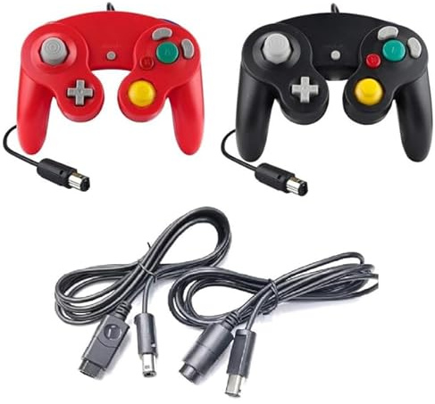 DARLINGTON & Sohns 2 manettes Noir Rouge + câble d'extension pour Manette Nintendo Game Cube Noir Extension GC câble Nintendo Wii