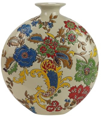 Fine Asianliving Vase Chinois Porcelaine Blanc Fleurs Peint à la Main L32xP12xH34cm Chinois Vase avec Couvercle Asiatique Jingdezhen Mandarin Décorative