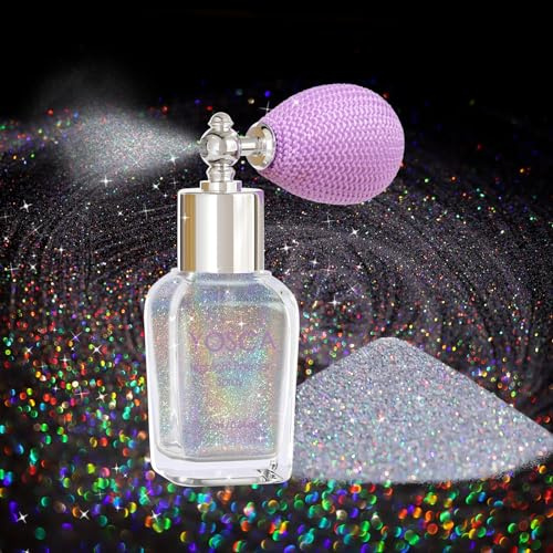 Yosca Body Glitter Spray, 30ML Loose Laser Body Shimmer Powder Holographic Hair Spray Silver Glitter Sparkle Highlighter Makeup Festival Rave Accessories for Clothes Hair Face Nail Art - Rainy Rainbow