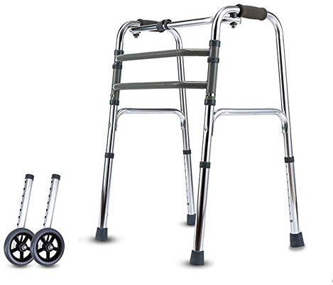 Gehhilfe, zusammenklappbare Gehhilfe mit 2 Rädern, leicht, höhenverstellbar, Rollator aus Aluminium mit interaktivem Festmodus. Alles ist in Ordnung