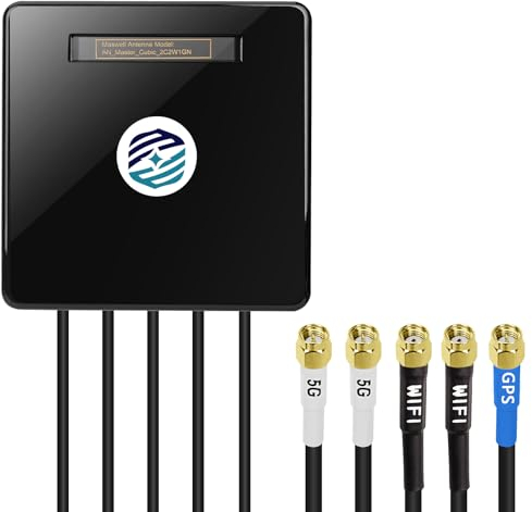 Maswell GPS/5G Außenantenne 5-in-1, 2X2 MIMO 5G und 2X2 MIMO WiFi und GNSS, Omni Wideband 600–8000 MHz 4G+ LTE-A 5G UWB, WiFi 6E/7, GPS GLONASS Beidou Gaileo, SMA-Stecker/RP SMA (2C2W1GN)