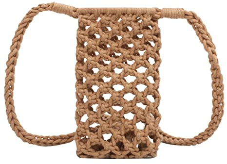 RaamKa Strohtasche Damenmode Kleine Crossbody Handytasche Volltonfarbe Aushöhlen Gewebt Häkeln Leicht Geflochtene Schulter Handtasche Runde Strohtasche (Color : 15 inch)