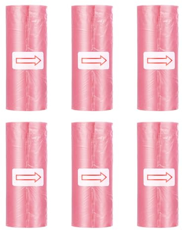 Mini bolsa de basura, 6 rollos, tamaño 8.9 x 11.8 pulgadas, pequeñas bolsas de basura rosas para cubo de basura de coche, cubo de basura pequeño