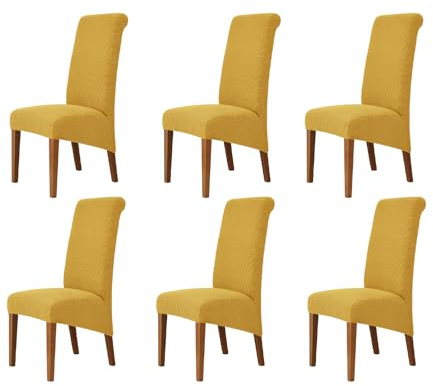 Odot Stuhlhussen Esstisch Mit 2/4/6 Stühlen Set, Stretch Stuhlhussen Hussen Einfarbiger Jacquard Stuhlbezug, Waschbarer Hoher Rücken Sesselbezug für Restaurant (Gelb,6er Set)