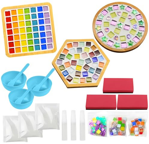 Vulevirtue 3 Stück Mosaik Bastelset Untersetzer,Mosaiksteine DIY Mosaik Untersetzer Mosaiksteine Untersetzer Set DIY Set Mosaik Bastelset für Untersetzer Handgefertigte Wohnkultur Geschenke