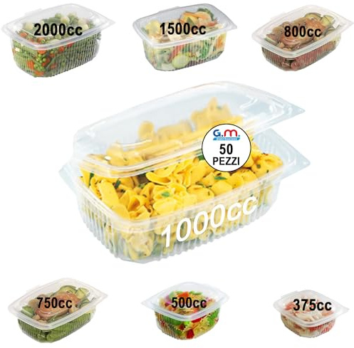G.M. DISTRIBUZIONE 50 Vaschette per Alimenti Caldi Ondabox - Formato 1000 Ml - Contenitori Ermetici, Salvaliquidi, Riutilizzabili - Contenitori per Microonde