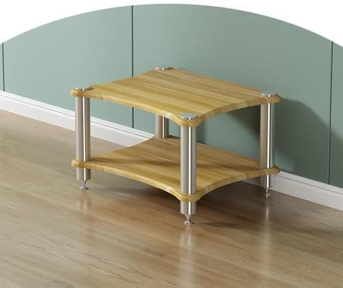 HAEKEBC Medienständer 2 3 4 Stufiger HiFi-Audioschrank Multimedia Eckständer, HiFi Rack Aus Holz Plattenspieler Regal, Robuster Medien-Aufbewahrungs Schrank(2Tier)