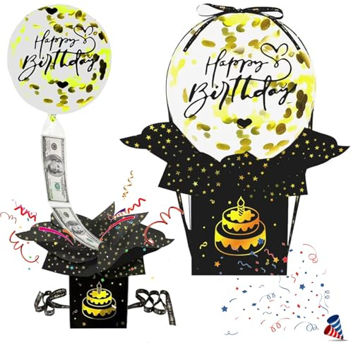 Money Balloon Surprise, Money Balloon, Birthday Money Box Cash Gift Pull, Surprise Gift Box, Birthday Surprise Gifts for Women Men Mother Girlfriend Wife（Black）