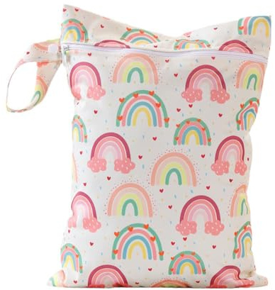 QOWIJEX 1 Pieza Bolsa de Pañales Bolsa Impermeable Reutilizable para Bebe Ropa Seca y Húmeda Organizador de Pañales Wetbag Lavable Neceser para Viaje Playa Deporte Guardería Merienda (Arco Iris)