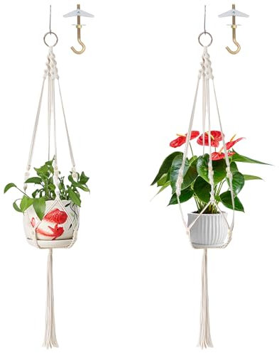JAONLD 2 Pièces Pot Suspendu Plante Interieur Tissée à la Main Suspension Plante Suspension Macramé pour avec 2 Crochets de Plafond pour Les Balcons, Les Salles D'étude, Les Salles de Bains