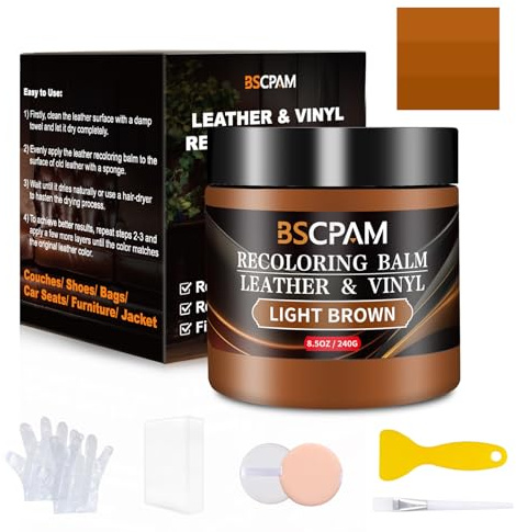 Riparazione Pelle Kit,Marrone Chiaro Tintura Pelle,Ripara Pelle Divano per Graffi/Macchie,Rinnova Volante in Pelle,Sedili Auto,Divano,Sofa,Giacca,Scarpe,Sella Riparare Sbiaditure,Crepe,Graffi Sul Cuo