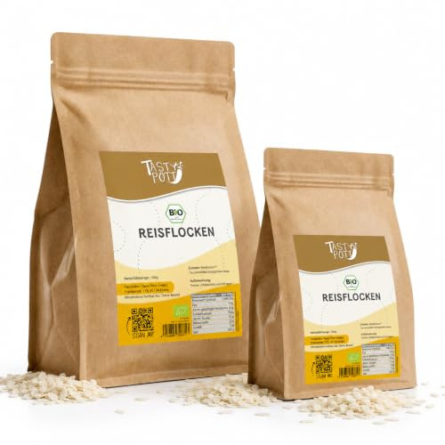 Tasty Pott Fiocchi di riso biologici, fiocchi di semi di riso, per cereali e porridge, cuocere torte, pane, cereali, dieta vegana, riso, in sacchetto da 1000 g (3 x 1000 g)