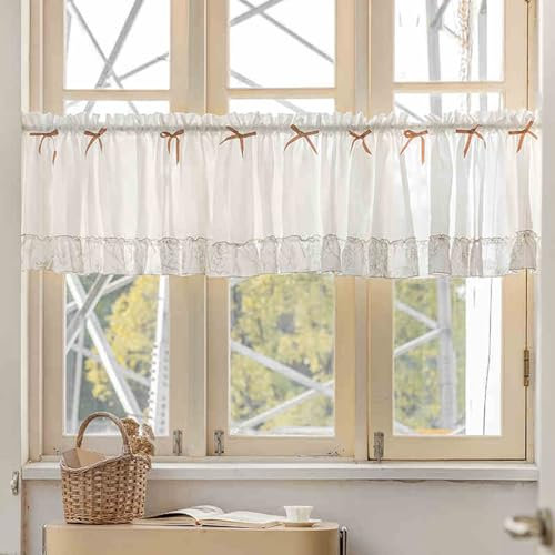 Cammeciso Vintage KüChenvorhäNge,Scheibengardine Leinen Gardinen,Vintage Bistrogardine Kurz,Pflegeleicht,VorhäNge KöNnen Als Dekoration An Der Wand Oder Dem Fenster,Jalousien,Kopfteilen