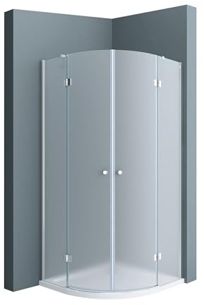 doporro Duschkabine 80x80cm Viertelkreis Dusche Duschabtrennung Satiniert | Zwei Drehtüren | 6mm ESG-Sicherheitsglas inkl. Nano-Beschichtung | Aluminium in Chrom | Ravenna02VS