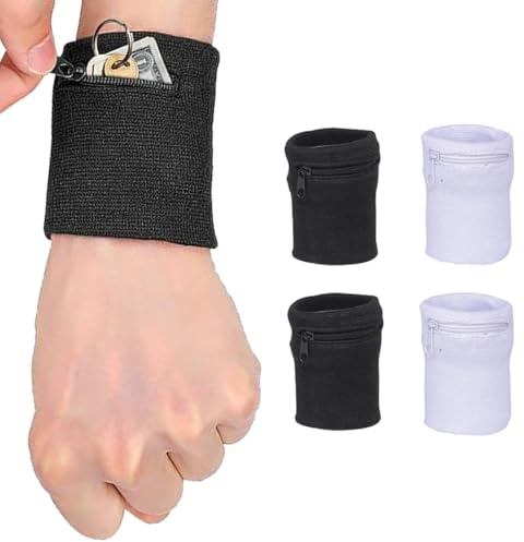 ZEPIQOR 4 pcs Reißverschluss Handgelenk Beutel, Sport Turnhalle Basketball Armbänder, die Schweißbänder Laufen Lassen Handgelenk Verpackungs Geldbörse mit Reißverschluss Tasche für Schlüssel