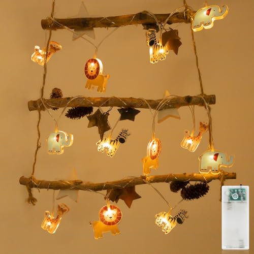 Liyade Guirlande lumineuse LED animaux intérieur, 2,2M 12LEDS guirlande lumineuse chambre d'enfant avec minuterie à piles, veilleuse enfants pour intérieur, fête, décoration de chambre