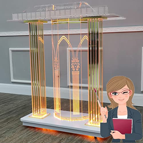 VDLLQYN, Mobiler Stehpult, Kanzeln for Kirchen, Kirchenpult, tragbarer Podiumsständer for Klassenzimmer, einfache Montage erforderlich,Stehende Rednerpulte(with LED Lights)