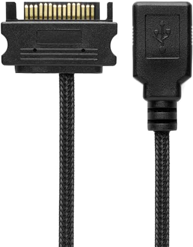 CRJ 5V Female USB 15 Pin SATA Power Adapter Cable - 12 (30cm), Black Sleeve - Powered USB Device with ATX 15 Pin SATA Power Connection