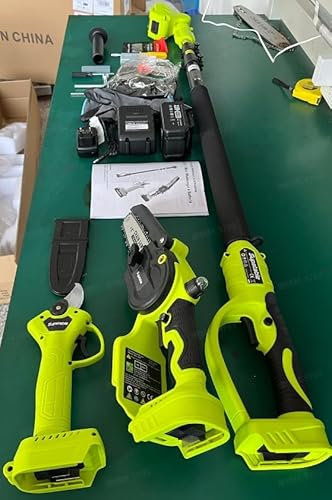 Supstable 4-in-1 Cordless Mini Chainsaw & Pruning Shears with Extension Pole Combo Kit, Electric Pole Chainsaw 6 Inch, 2 x 4000mAh Batteries Tree Pruner with Extension Rod for Tree Trimming