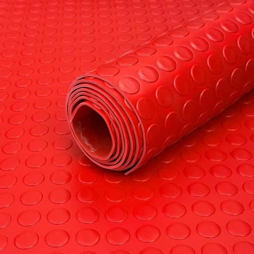 Shield Autocare 3m x 1.5m Red Coin PVC Flooring Roll | Non Slip Industrial Lino Vinyl Floor Matting for Garage Work Van Heavy Duty 3mm Thick 1.5m Width