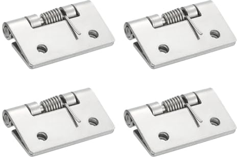 sourcing map 4Pcs Spring Hinge, 2 Length 304 Stainless Steel Spring Loaded Hinges, Self-Closing Cabinet Hinge for Left and Right Hand Doors Cabinet Closet DIY Hardware, Silver (Exterior)