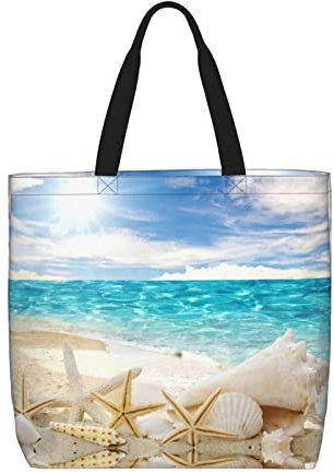 DNBCLEZK Strandtasche, leicht, Polyester, große Tasche, Shopper mit trendigen Drucken, Uni, für den täglichen Gebrauch, für Damen und Herren (mehrere Muster-Designs), Schwarz , Einheitsgröße