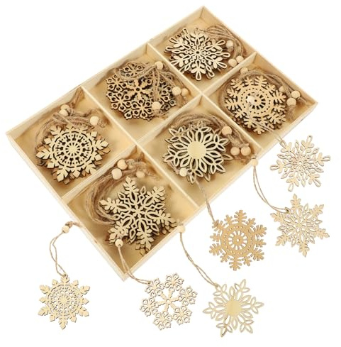 ROMISBABA Stück Weihnachtsbaumschmuck weihnachtsbasteln Weihnachts basteln Christmas Tree raumdeko Rahmen Weihnachtsverzierung Christbaumschmuck Weihnachtsbaum-Schneeflocke- hölzern