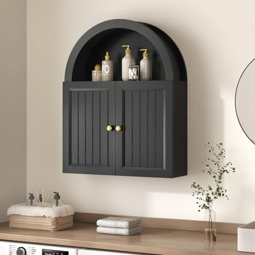 UPOSOJA Arched Bathroom Wall Cabinet, 23.6 x 30.3'' Over The Toilet Cabinet with Grille Door, Adjustable Shelf, Wall Mounted Cabinets for Bathroom Laundry Room Kitchen (Grille Door, 30IN)