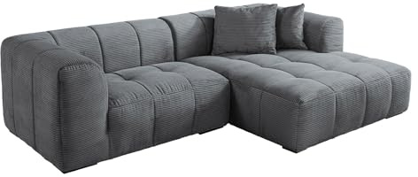 Riess Ambiente Modernes Ecksofa Zero Gravity - 240cm - dunkelgrau Cord 3-Sitzer Couch L-Form Eckcouch Sofa