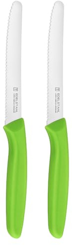 targizer Professional Tomato and Table Knife,Kitchen Knives Set of 2,Stainless Steel,Extra Sharp Blade,Serrated Edge,Robust Plastic Handle,Dishwasher-Safe,Green