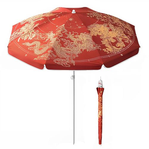 Compact Parasol de Plage Anti Vent avec Protection UV50, Parasol de Jardin extérieur Rond Ø 155 m, Hauteur Réglable, adapté aux Balcons, Jardins et terrasses(Red)