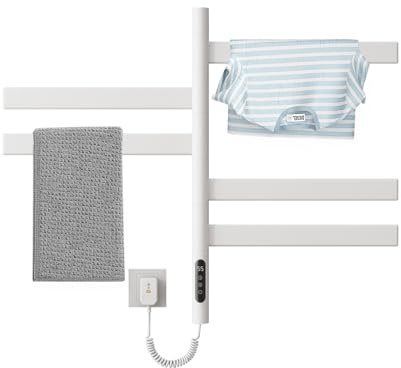 Usknxiu Handtuchheizkörper Elektrisch, Edelstahl Badheizkörper Elektrisch mit Timer und Thermostat 30-70℃, Handtuchtrockner Elektrisch Drehbar für Badezimmer, 220v, Weiß
