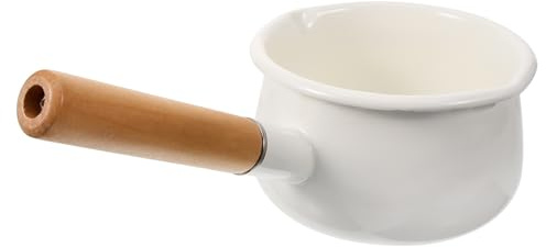 Hemobllo Casserole à Lait Émail 1000 Ml Poêle Multifonction Poignée Bois Cuisson Induction Soupe Bébé