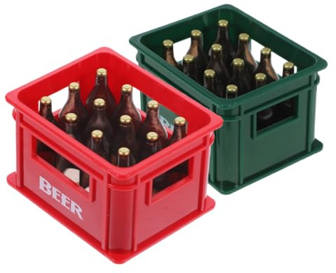 Gogogmee 2 Stück Miniatur Bierkasten mit Realistischen Bierflaschen Detailgetreue Puppenhaus Dekoration Modellszene für Feengarten Kneipe und Bar Teiliges Grün und Rot Vielseitiges Zubehör