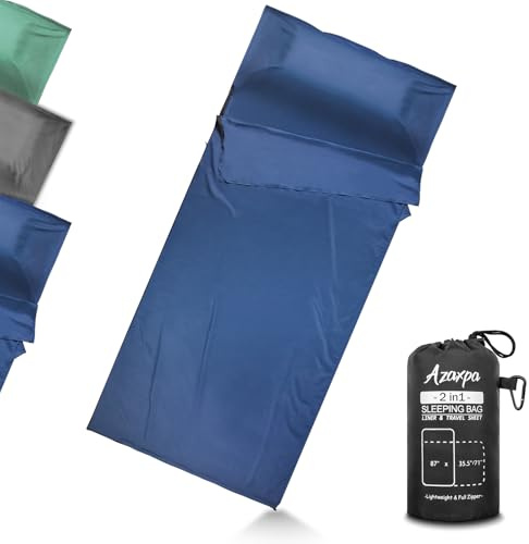 Schlafsack-Innenfutter für Erwachsene – Leichtes Reisebettlaken 220x95cm mit verriegelbarem Reißverschluss & Reisering – Pflegeleicht, ideal für Camping, Backpacking und Hotel