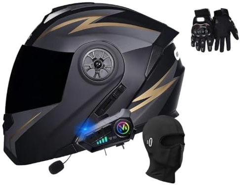 Modulable Moto Bluetooth Intégral Casque, ECE Homologué, Coque Haute Résistance, Respirante Et Confortable, pour Adultes(C4,XL(61~62cm))