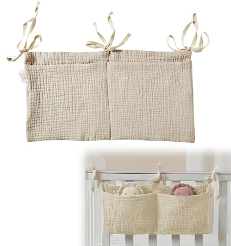 CUVZORA Organizer per lettino da appendere, borsa giocattolo con 2 tasche, organizer per lettino per bambini, pratica borsa per pannolini, vestiti e giocattoli