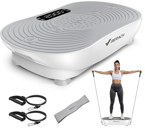MERACH Vibration Plate Exercise Machine, Vibrating Platform for Lymphatic Drainage Weight Loss Muscle Activation, Full Body Home Exercise Equipment with LED Touch Screen Bluetooth Pull Cord