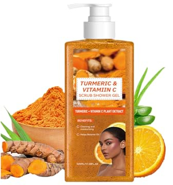 Turmeric Vitamin C Exfoliating Body Wash, Turmeric Scrub Shower Gel, Natural Exfoliating Body Wash for Glowing Skin, Cleansing & Moisturizing Skincare, for All Skin Types, 17.6 fl oz