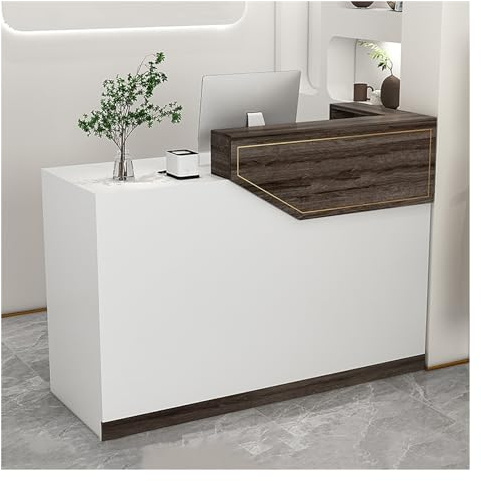 Modernt L-format receptionsskrivbord med inbyggda lådor, platsbesparande elegant design för små kontorKompakt butiksbänk för företagslobbyer och arbetsytor