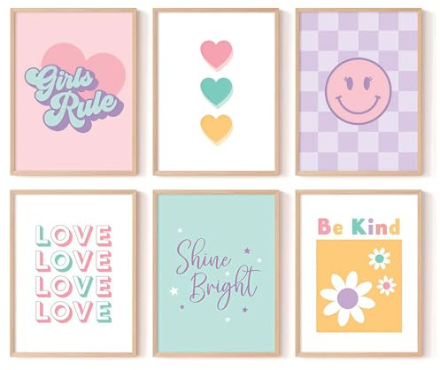 Tapufitil Mädchenzimmer Wandkunst Kinder Leinwand Poster Babyzimmer Wanddekoration Rosa Bunte Drucke Baby Kleinkind Bilder Teenager Mädchen Kunstwerk Liebe Lächeln