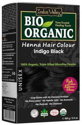 Indus Valley Bio Organic Natural Henna Hair Color Indigo Black 100gm| Organic Hair Colour, 100% Gray Hair Coverage And Long Lasting Hair Dye | Vegan and Cruelty-Free