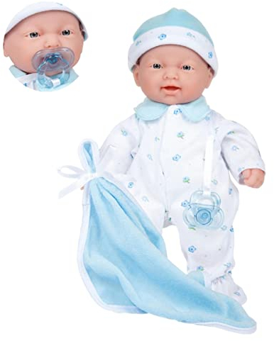 JC Toys La Baby Kaukasisches Babypuppen-Set - Weiche 28 cm Babypuppe | Waschbar | Abnehmbares blaues Outfit mit Mütze, Decke & Schnuller| Für Kinder ab 12 Monaten